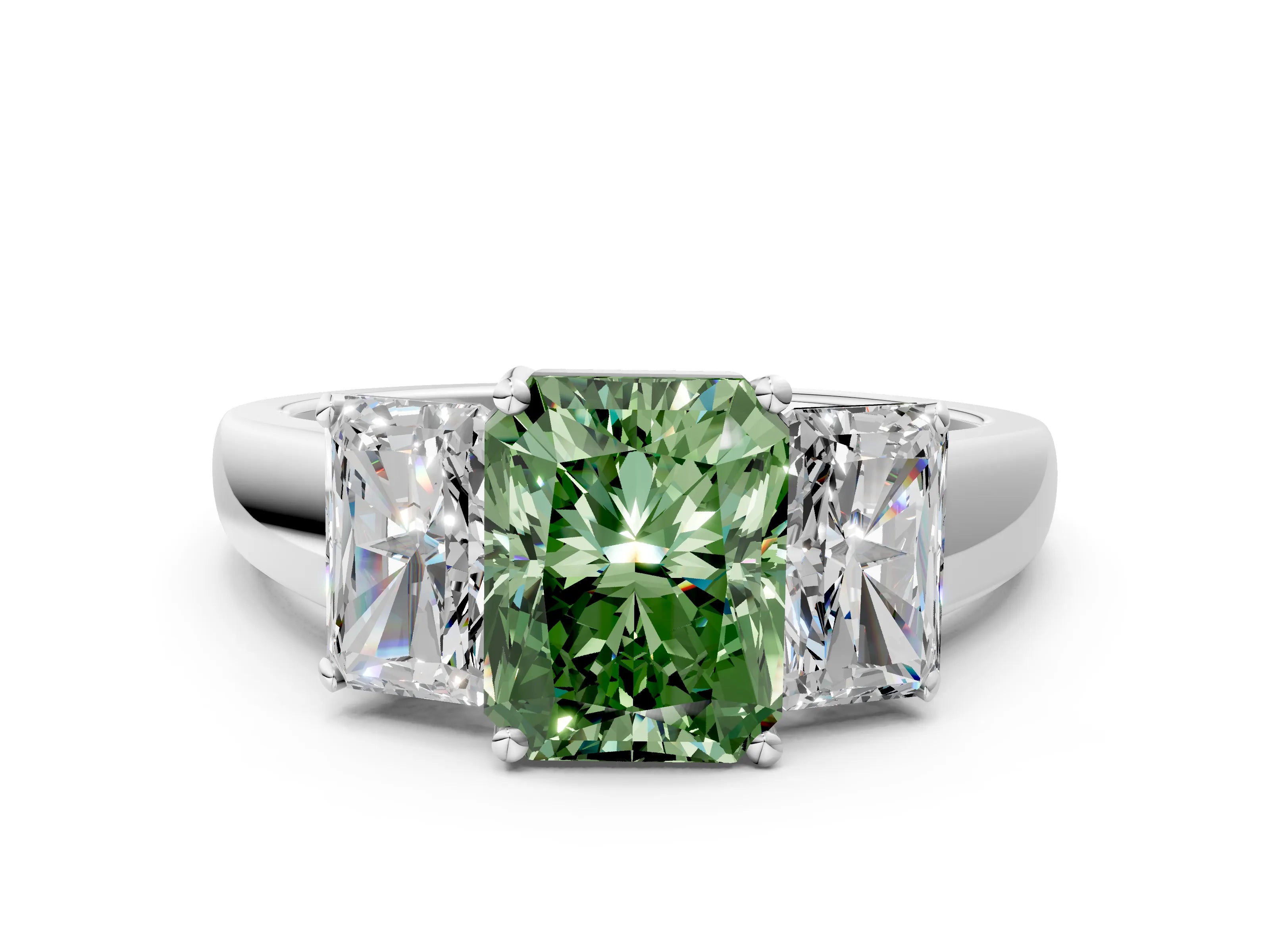 White gold Three-Stone Fancy Green Radiant Cut Cut Solitaire Ring with Classic Prong Setting_12