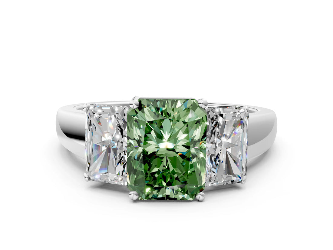 White gold Three-Stone Fancy Green Radiant Cut Cut Solitaire Ring with Classic Prong Setting_12