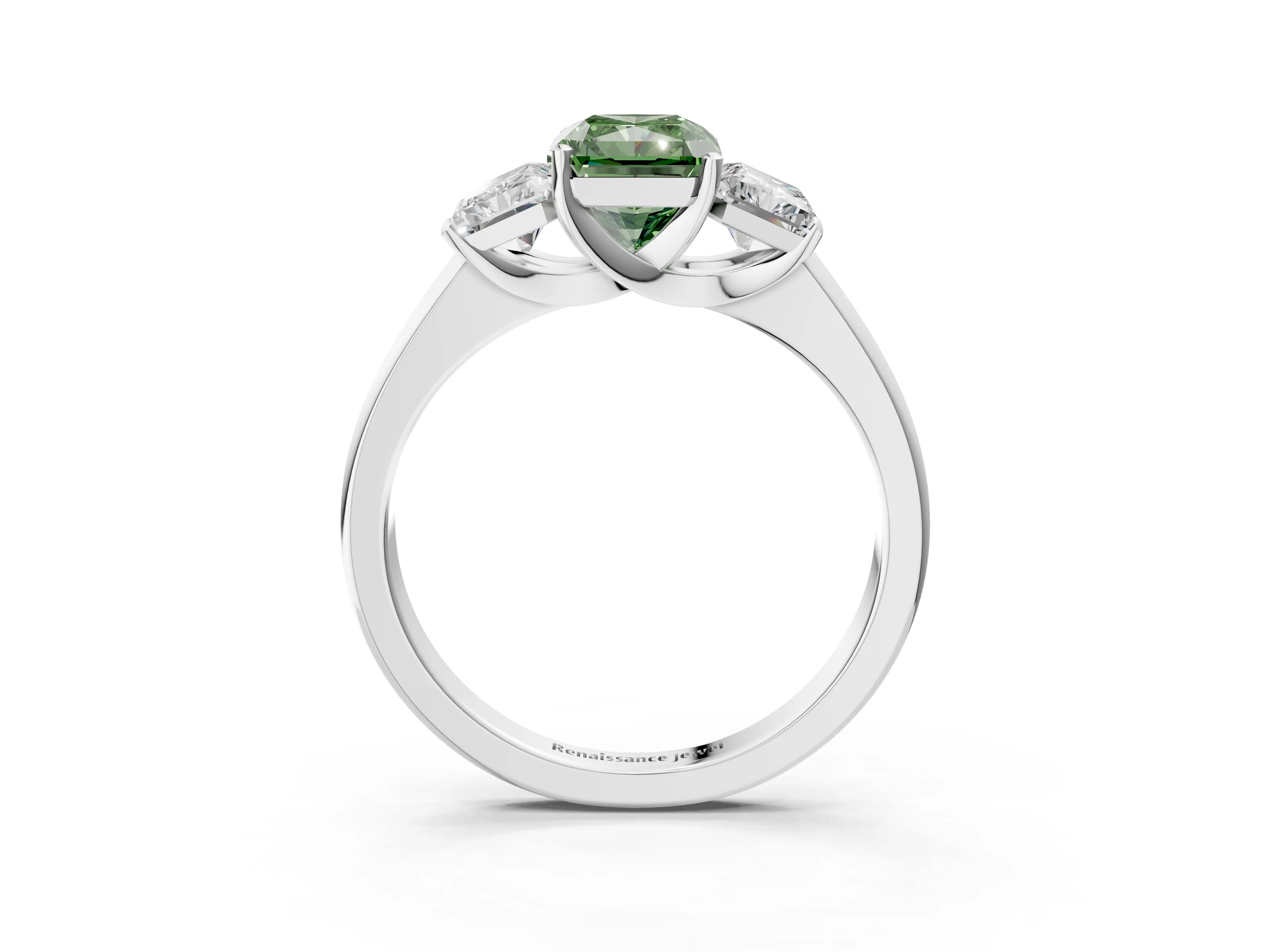 White gold Three-Stone Fancy Green Radiant Cut Cut Solitaire Ring with Classic Prong Setting_15