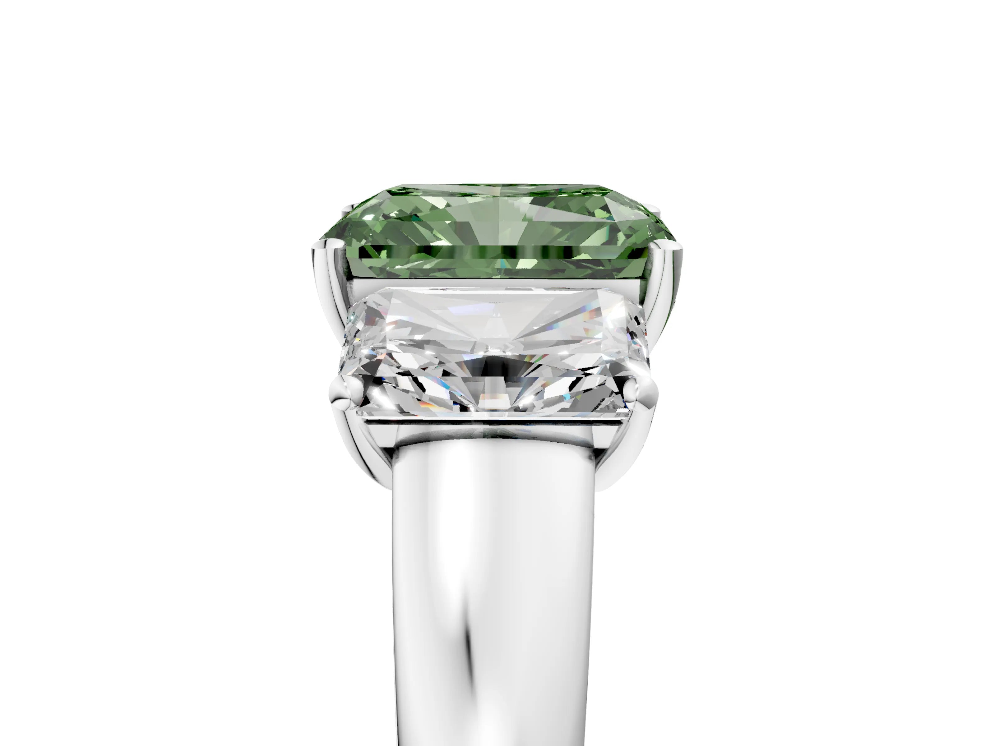 White gold Three-Stone Fancy Green Radiant Cut Cut Solitaire Ring with Classic Prong Setting_17