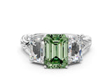 White gold Three-Stone Fancy Green Radiant Cut Diamond Braided Band Ring with Four-Prong Setting_133