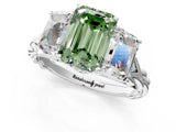 White gold Three-Stone Fancy Green Radiant Cut Diamond Braided Band Ring with Four-Prong Setting_134