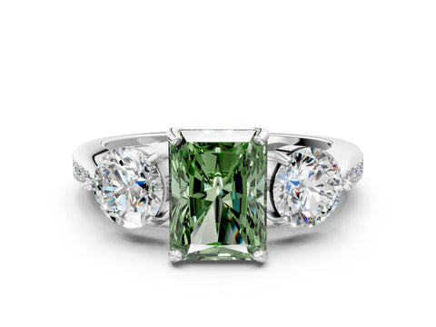 White gold Three-Stone Fancy Green Radiant Cut Diamond Channel Set Engagement Ring with Prong Setting_12