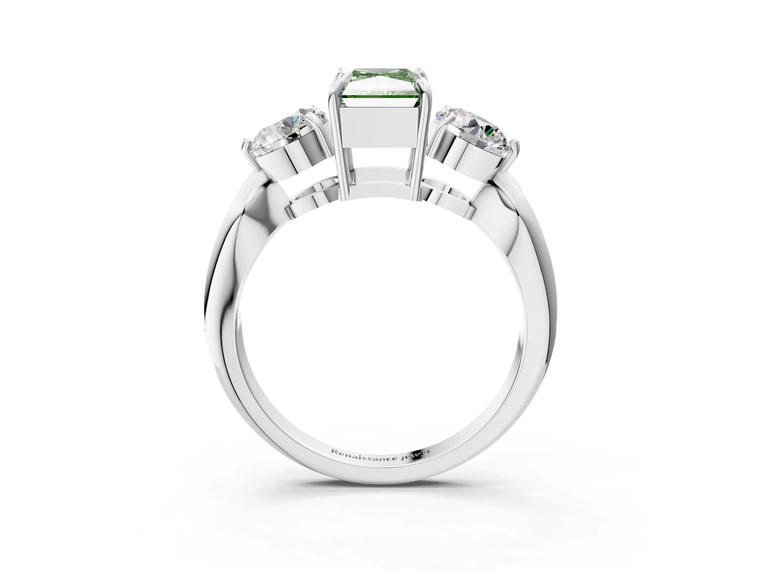 White gold Three-Stone Fancy Green Radiant Cut Diamond Channel Set Engagement Ring with Prong Setting_15