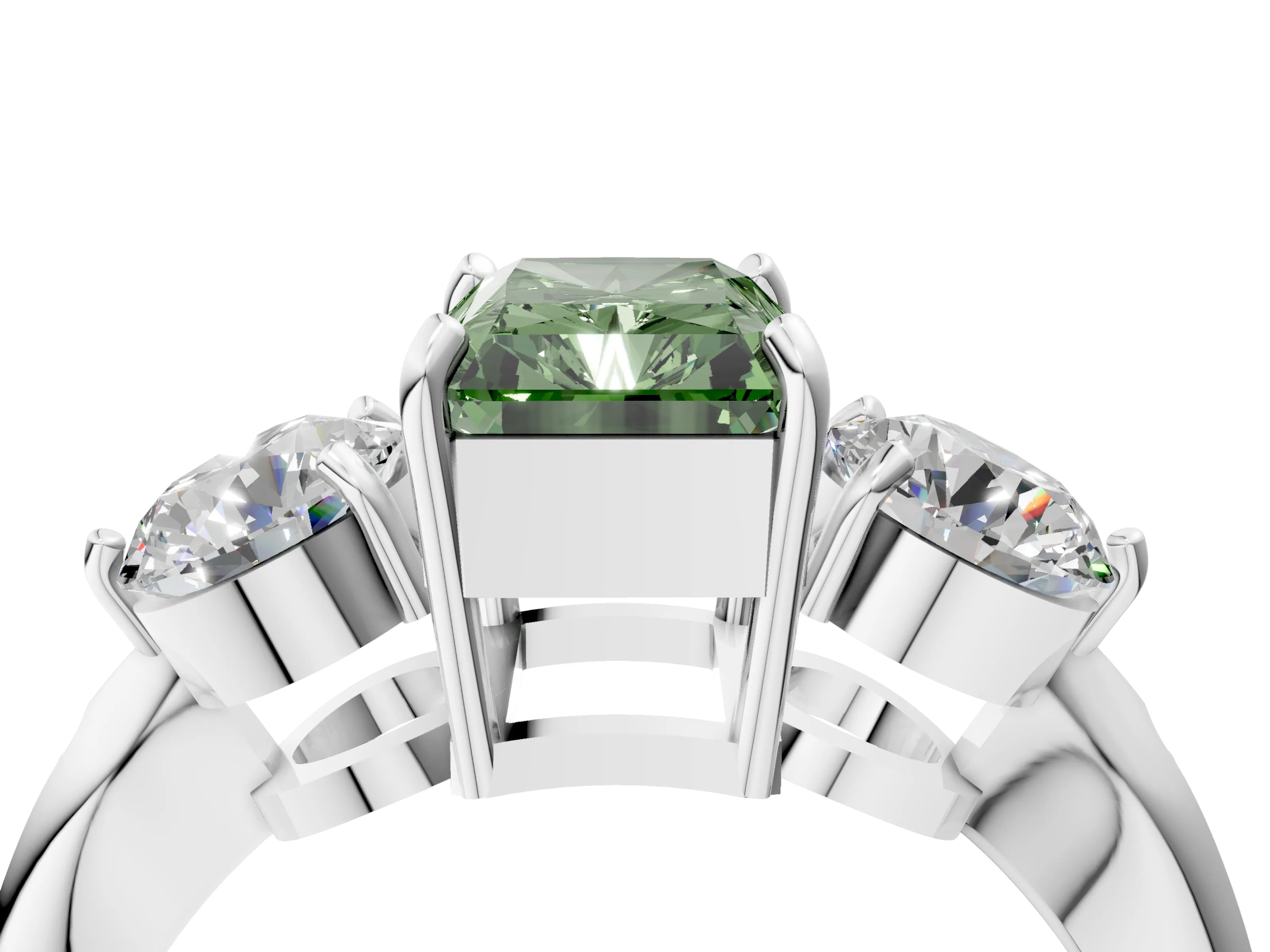 White gold Three-Stone Fancy Green Radiant Cut Diamond Channel Set Engagement Ring with Prong Setting_16