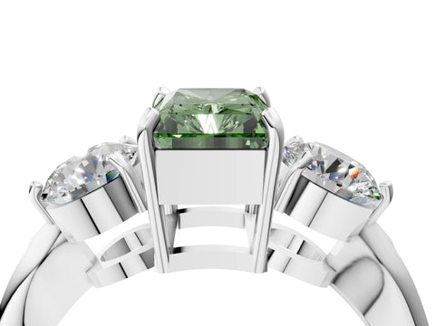 White gold Three-Stone Fancy Green Radiant Cut Diamond Channel Set Engagement Ring with Prong Setting_16