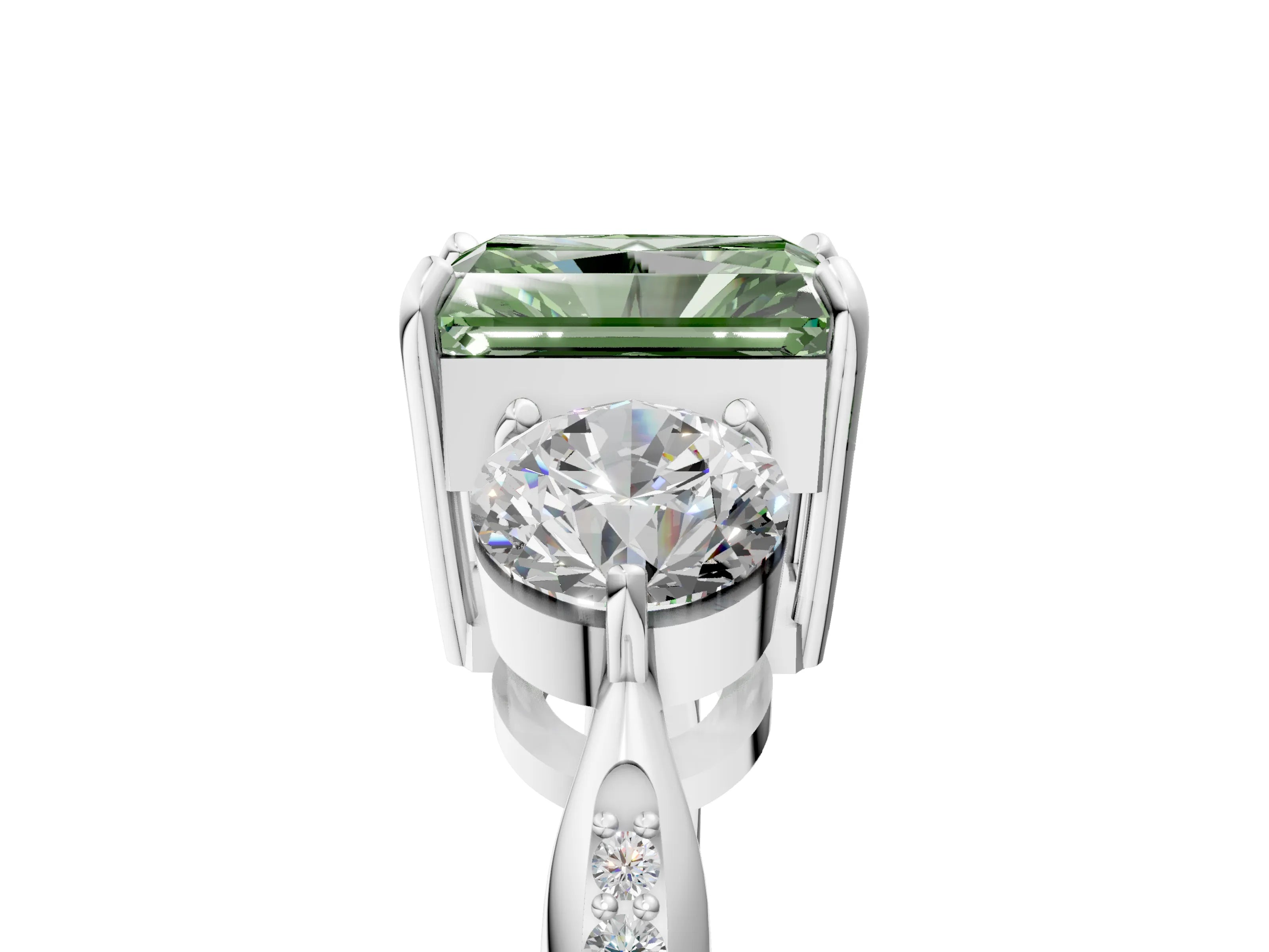 White gold Three-Stone Fancy Green Radiant Cut Diamond Channel Set Engagement Ring with Prong Setting_17