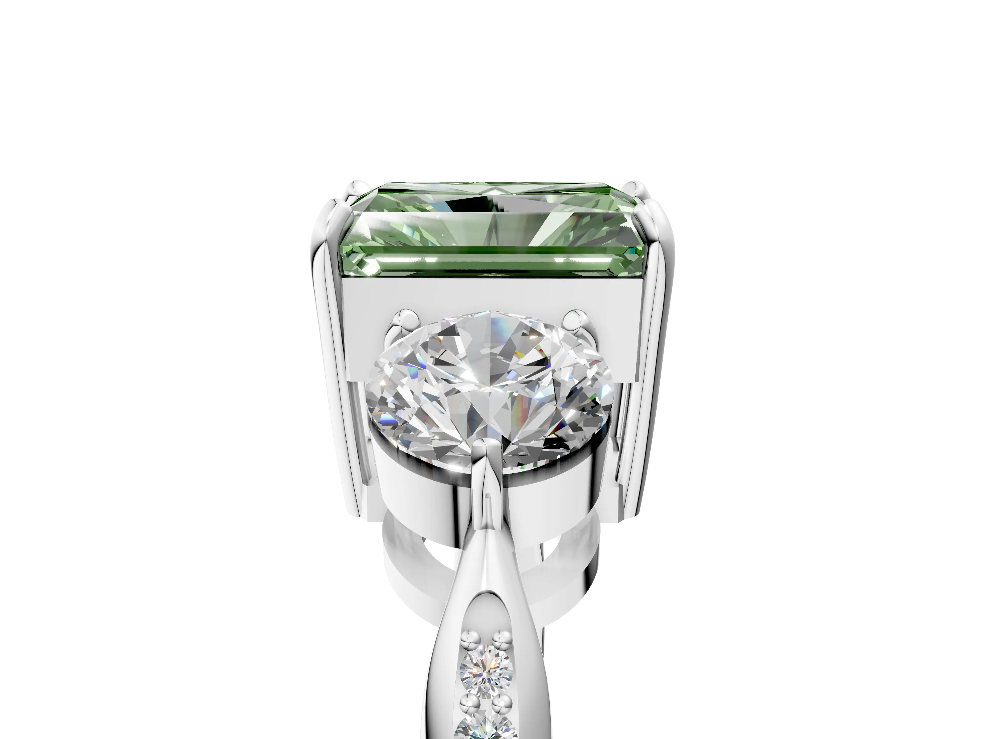 White gold Three-Stone Fancy Green Radiant Cut Diamond Channel Set Engagement Ring with Prong Setting_17