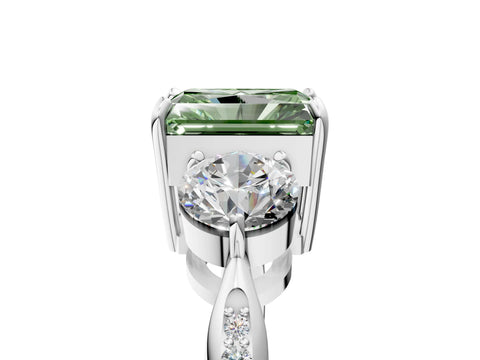 White gold Three-Stone Fancy Green Radiant Cut Diamond Channel Set Engagement Ring with Prong Setting_17