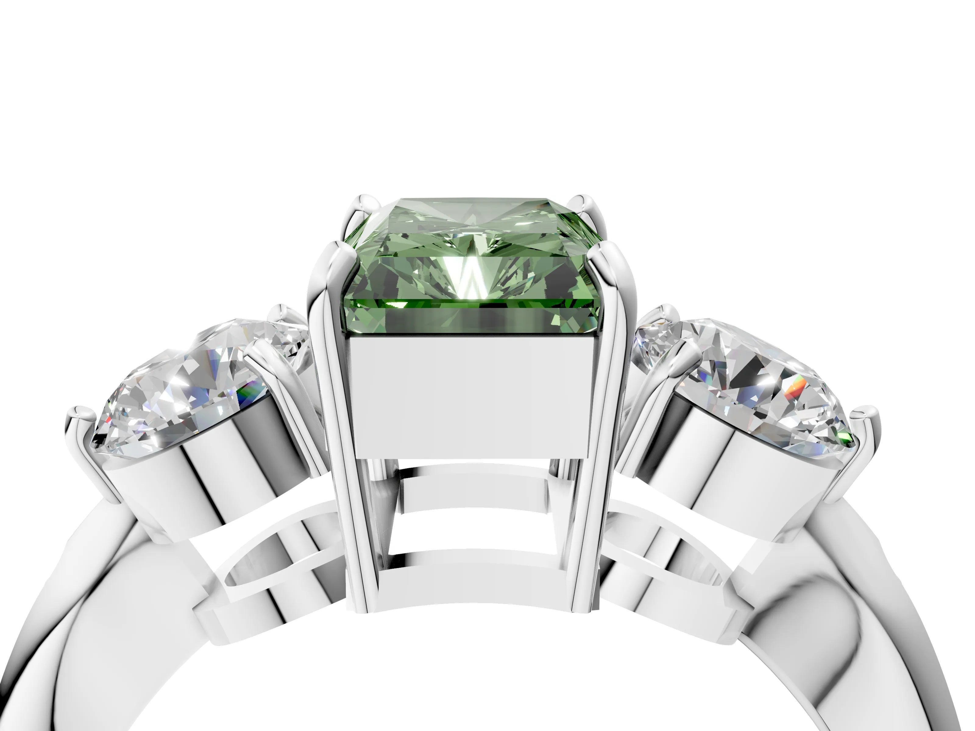 White gold Three-Stone Fancy Green Radiant Cut Diamond Channel Set Engagement Ring with Prong Setting_4