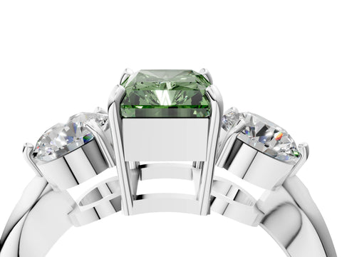 White gold Three-Stone Fancy Green Radiant Cut Diamond Channel Set Engagement Ring with Prong Setting_4
