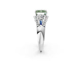 White gold Three-Stone Fancy Green Radiant Cut Diamond Engagement Ring with Pave Band and Prong Setting_14