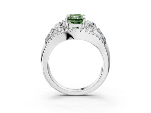 White gold Three-Stone Fancy Green Radiant Cut Diamond Engagement Ring with Pave Band and Prong Setting_15