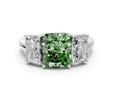 White gold Three-Stone Fancy Green Radiant Cut Diamond Engagement Ring with Prong Setting_15