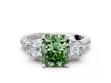 White gold Three-Stone Fancy Green Radiant  Cut Diamond Pavé Band with Four-Prong Setting_25