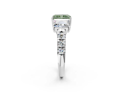 White gold Three-Stone Fancy Green Radiant Cut Diamond Pavé Band with Prong Setting_2
