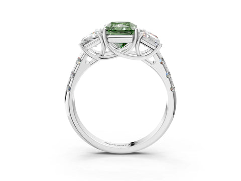 White gold Three-Stone Fancy Green Radiant Cut Diamond Pavé Band with Prong Setting_3