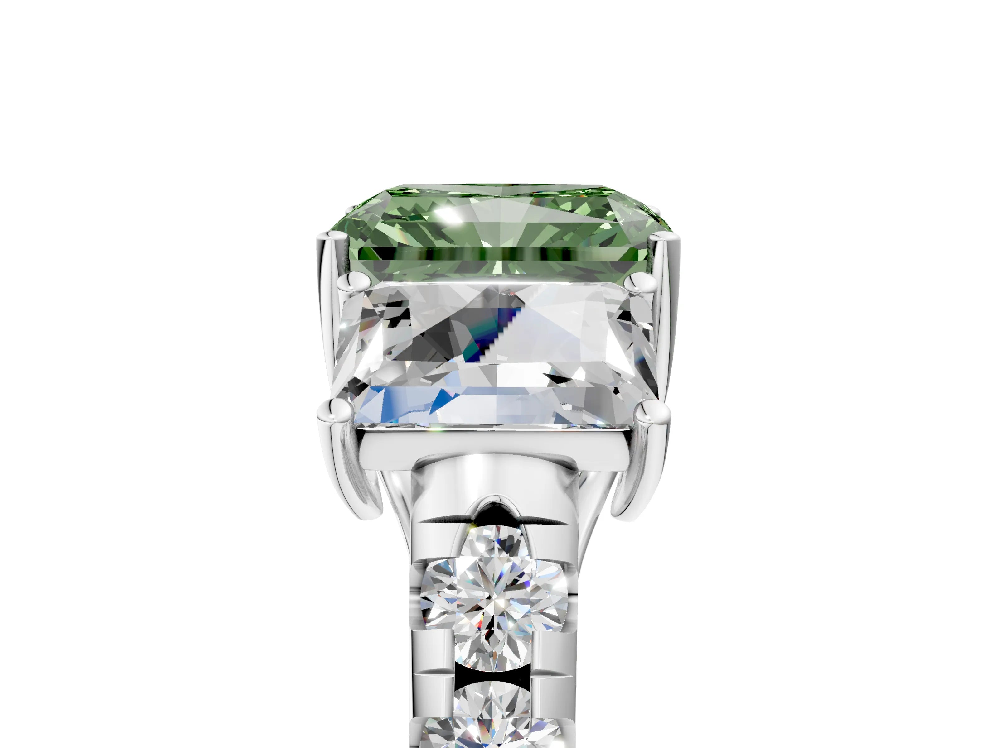White gold Three-Stone Fancy Green Radiant Cut Diamond Pavé Band with Prong Setting_5