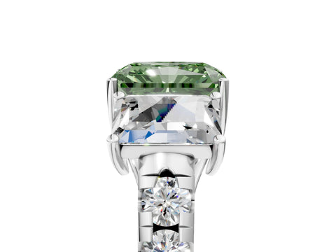 White gold Three-Stone Fancy Green Radiant Cut Diamond Pavé Band with Prong Setting_5