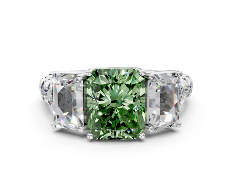 White gold Three-Stone Fancy Green Radiant Cut Diamond Pavé Band with Prong Setting