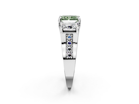 White gold Three-Stone Fancy Green Radiant  Cut Diamond Ring with Channel-Set Band and Four-Prong Setting_103