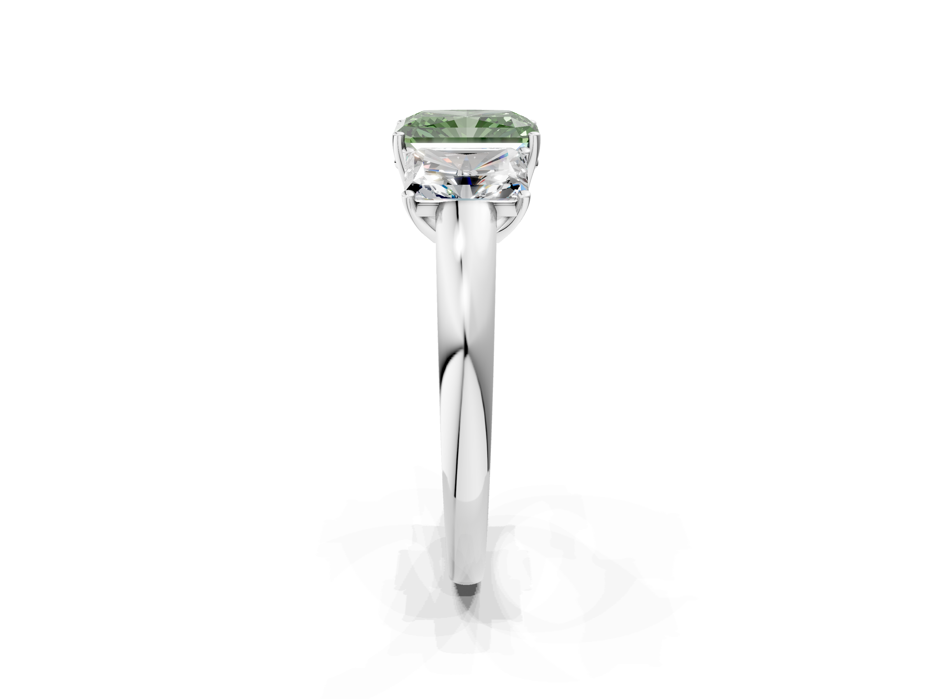 White gold Three-Stone Fancy Green Radiant  Cut Diamond Ring with Channel-Set Band and Four-Prong Setting_32