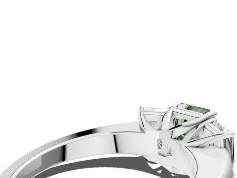White gold Three-Stone Fancy Green Radiant  Cut Diamond Ring with Channel-Set Band and Four-Prong Setting_32