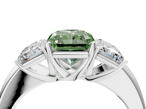 White gold Three-Stone Fancy Green Radiant  Cut Diamond Ring with Channel-Set Band and Four-Prong Setting_35