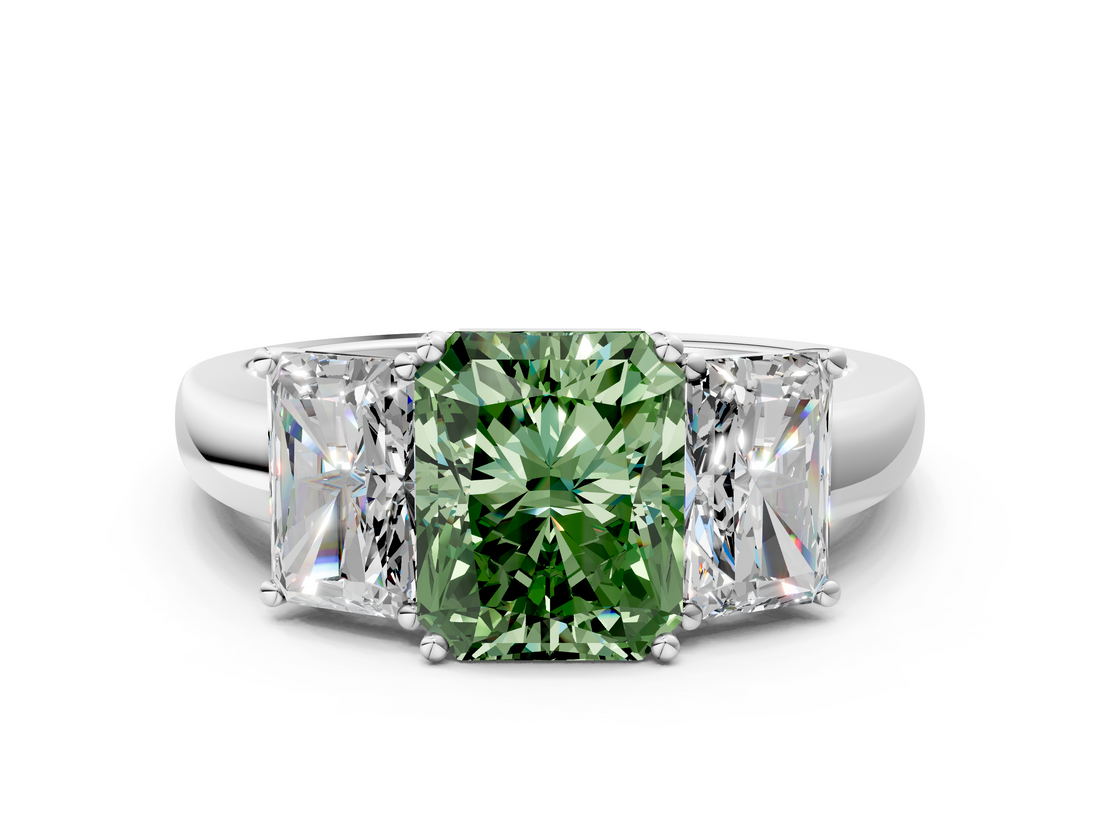 White gold Three-Stone Fancy Green Radiant  Cut Diamond Ring with Channel-Set Band and Four-Prong Setting_65