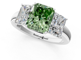 White gold Three-Stone Fancy Green Radiant  Cut Diamond Ring with Channel-Set Band and Four-Prong Setting_67