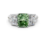 White gold Three-Stone Fancy Green Radiant Cut Diamond Ring with Pavé Band and Prong Setting_127
