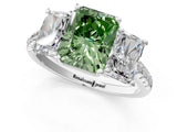 White gold Three-Stone Fancy Green Radiant Cut Diamond Ring with Pavé Band and Prong Setting_128