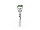 White gold Three-Stone Fancy Green Radiant Cut Diamond Ring with Pavé Band and Prong Setting_129