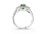 White gold Three-Stone Fancy Green Radiant Cut Diamond Ring with Pavé Band and Prong Setting_130