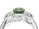 White gold Three-Stone Fancy Green Radiant Cut Diamond Ring with Pavé Band and Prong Setting_131