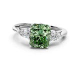 White gold Three-Stone Fancy Green Radiant Cut Diamond Ring with Pear  Side Stones in Four-Prong Setting_12