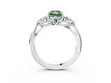 White gold Three-Stone Fancy Green Radiant  Cut Diamond Ring with Pear Side Stones in Four-Prong Setting_129