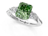 White gold Three-Stone Fancy Green Radiant Cut Diamond Ring with Pear  Side Stones in Four-Prong Setting_13