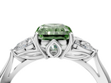 White gold Three-Stone Fancy Green Radiant  Cut Diamond Ring with Pear Side Stones in Four-Prong Setting_130