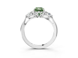 White gold Three-Stone Fancy Green Radiant Cut Diamond Ring with Pear  Side Stones in Four-Prong Setting_15