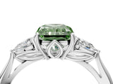 White gold Three-Stone Fancy Green Radiant Cut Diamond Ring with Pear  Side Stones in Four-Prong Setting_16