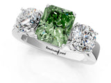 White gold Three-Stone Fancy Green Radiant Cut Diamond Ring with Round Side Stones, Classic Band, and Four-Prong Setting_1