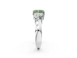 White gold Three-Stone Fancy Green Radiant Cut Diamond Ring with Round Side Stones, Classic Band, and Four-Prong Setting_2