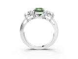 White gold Three-Stone Fancy Green Radiant Cut Diamond Ring with Round Side Stones, Classic Band, and Four-Prong Setting_3