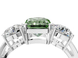 White gold Three-Stone Fancy Green Radiant Cut Diamond Ring with Round Side Stones, Classic Band, and Four-Prong Setting_4