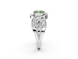 White gold Three-Stone Fancy Green Radiant Cut Diamond Wave Pave Band with Prong Setting_8