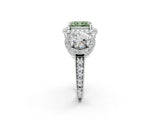 White gold Three-Stone Fancy Green Radiant Cut Halo Diamond Milgrain Band with Four-Prong Setting_2