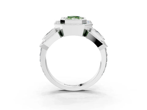 White gold Three-Stone Fancy Green Radiant Cut Halo Pavé Diamond Ring_3