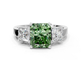 White gold Three-Stone Fancy Green Radiant  Cut Solitaire Ring with Prong Setting_3