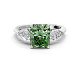 White gold Three-Stone Fancy Green Radiant  Diamond Ring with Pear Side Stones in Four-Prong Setting_93